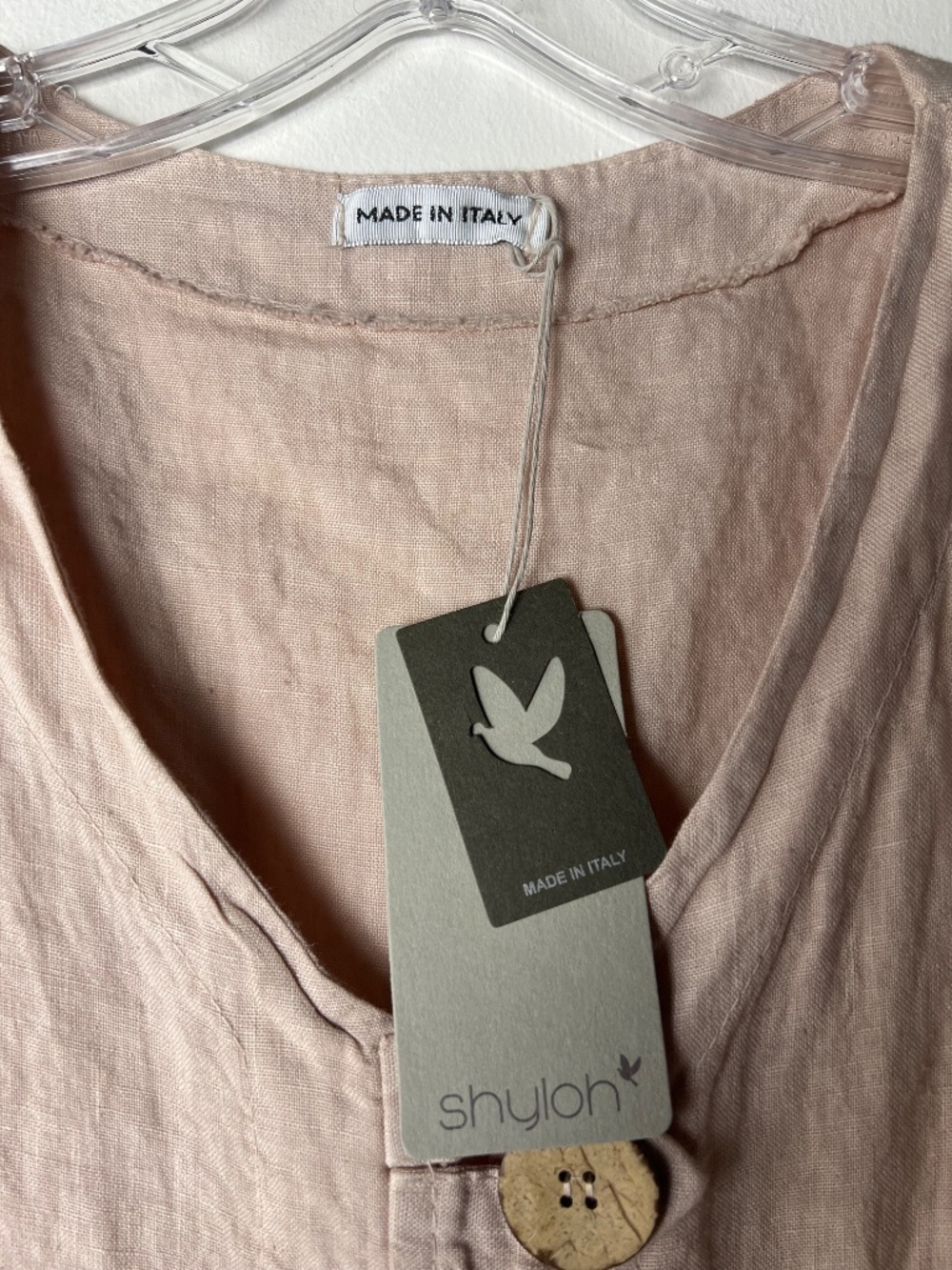 NWT Made in Italy Dusty Rose/Beige Linen Top Boho Lagenlook Sequin Pocket Tunic - Picture 3 of 7